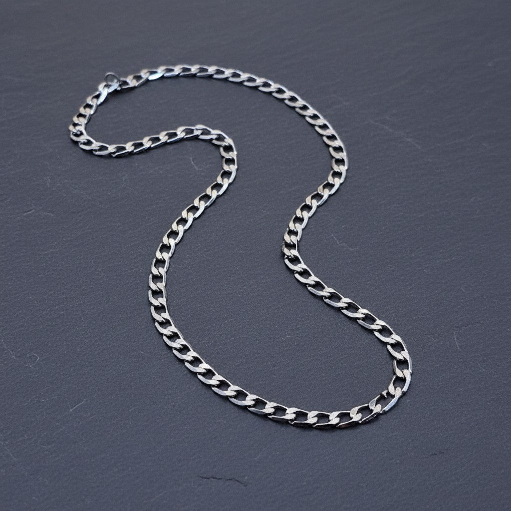 SilverStones.Pk men's 4mm stainless steel Cuban chain necklace, 18 inches long, with a classic link design and secure clasp.