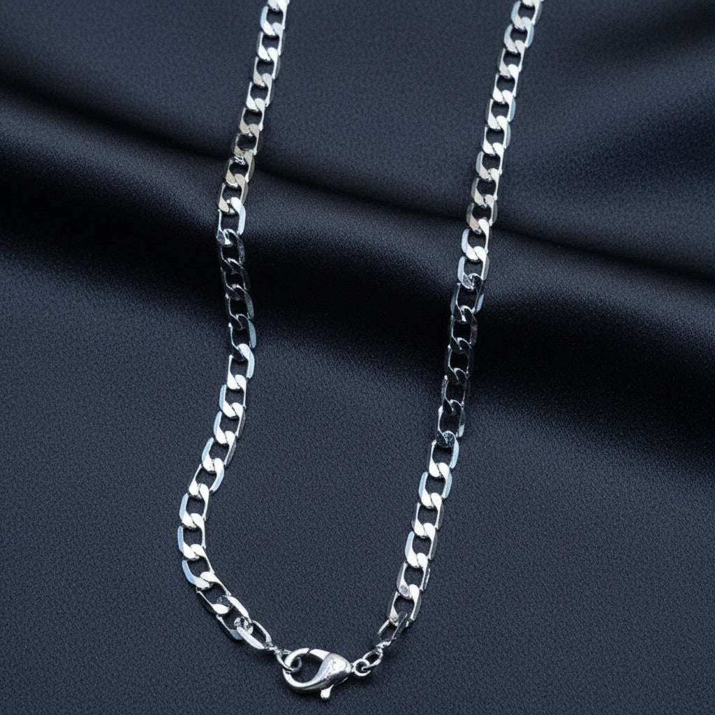 SilverStones.Pk men's 4mm stainless steel Cuban chain necklace, 18 inches long, with a classic link design and secure clasp.