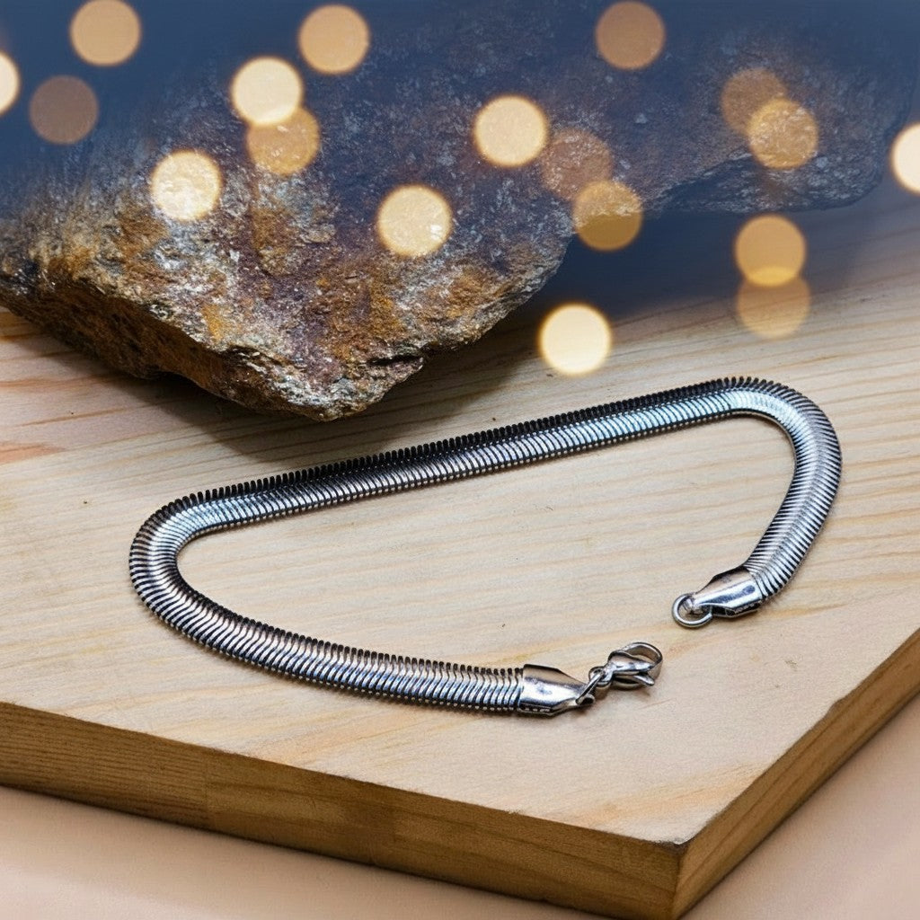 SilverStones.Pk men's 5mm stainless steel snake chain bracelet, flexible and durable for daily wear.