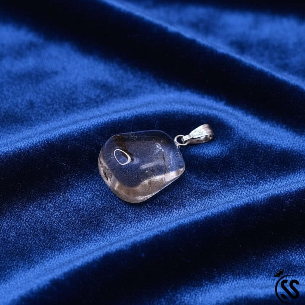 SilverStones.Pk Real Natural Muh-e-Najaf Quartz pendant with inclusions, set in a silver hook. Clear, spiritual gemstone.