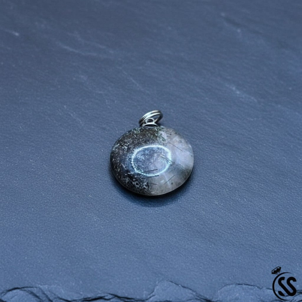 SilverStones.Pk Real Natural Muh-e-Najaf Quartz pendant with dark inclusions and metal hook. Unisex spiritual jewelry.