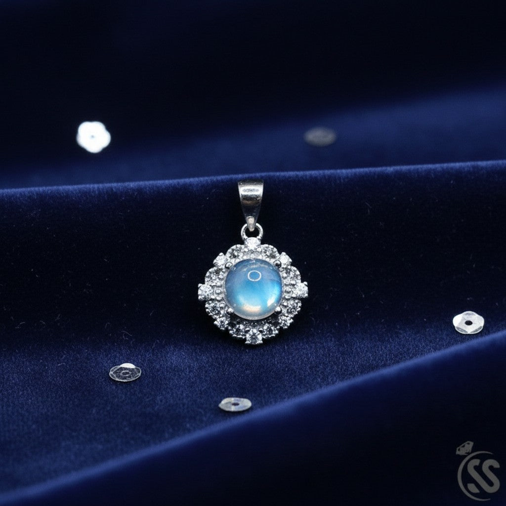 SilverStones.Pk real Ethiopian opal pendant with rhodium-plated sterling silver and cubic zirconia accents.