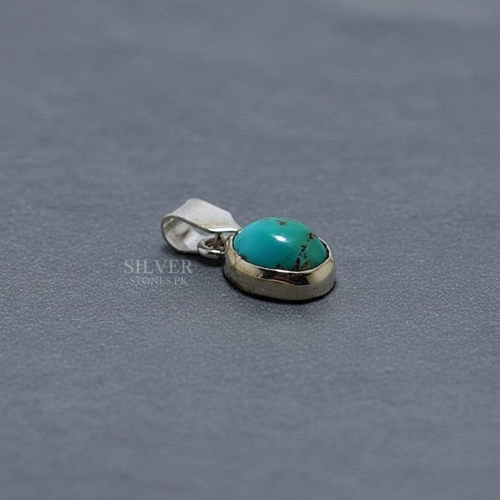 SilverStones.Pk handmade pendant with a real Shajri Iranian Feroza gemstone set in silver (chandi).