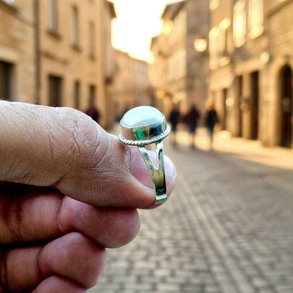 SilverStones.Pk handcrafted sterling silver ring with a real natural pearl stone for women.