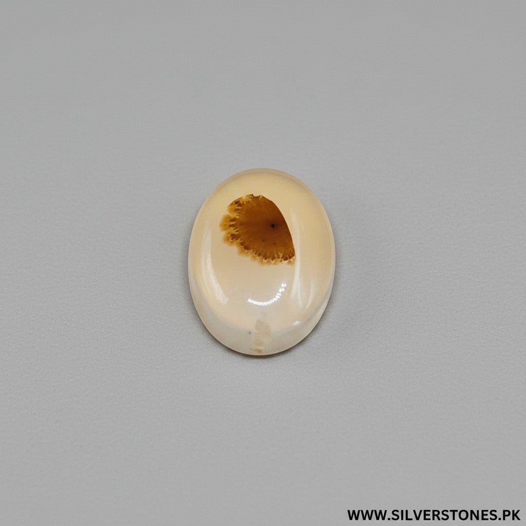 SilverStones.Pk oval Shajri Aqeeq stone, 9.60 carats, with a unique brown natural pattern inside a translucent beige agate.