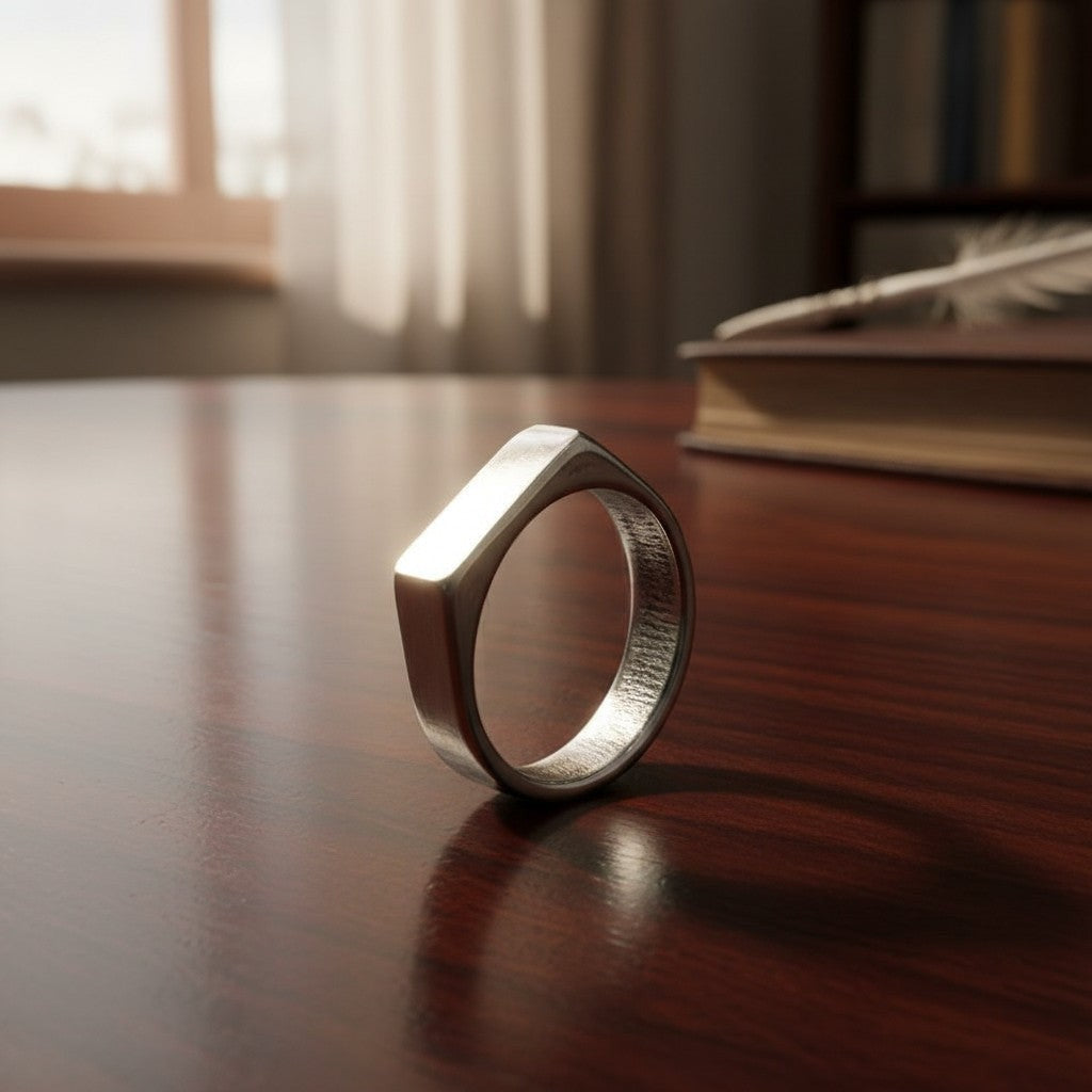 SilverStones.Pk silver imitation ring band with a minimalist, angular design. Suitable for men and women.