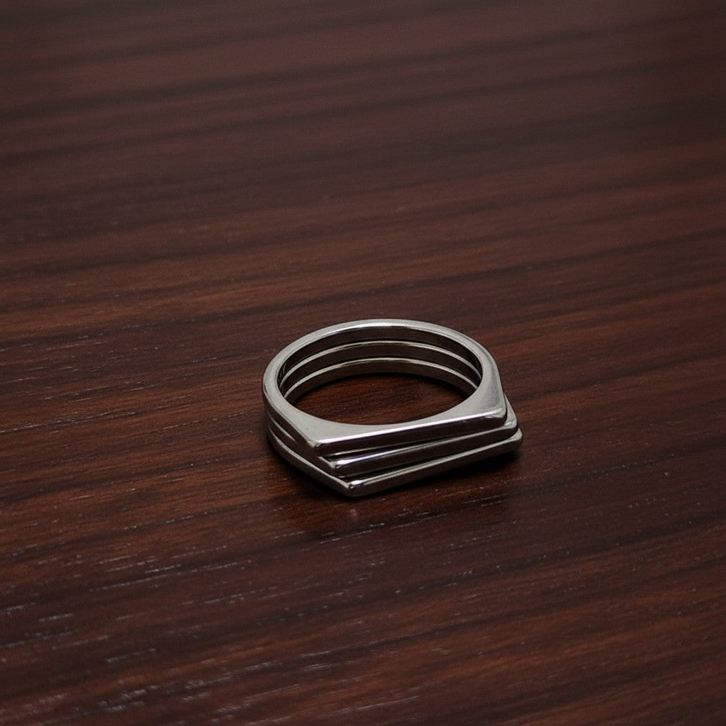 SilverStones.Pk silver stacking ring band with a minimalist, geometric design. Imitation jewelry for men and women.