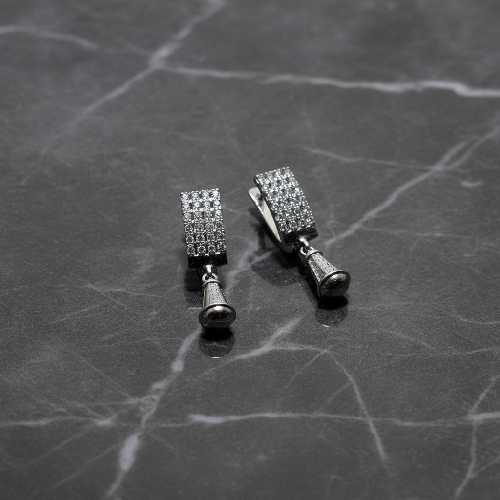 Silver color drop earrings with real zircon stones and excellent finishing. SilverStones.Pk ladies earrings.