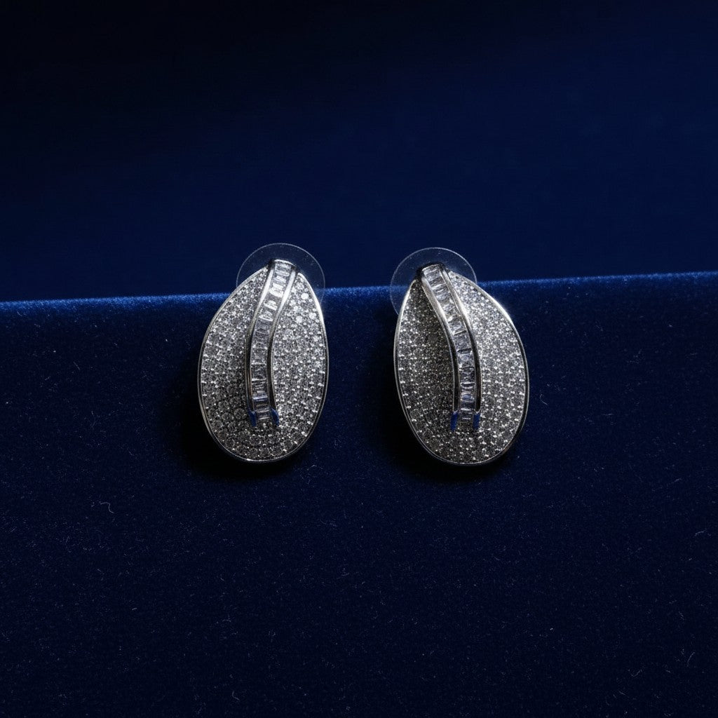 Silver color teardrop earrings with real zircon stones, A+ quality, suitable for parties and daily wear.