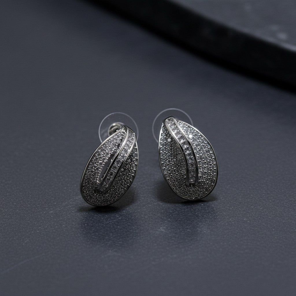 Silver color teardrop earrings with real zircon stones and A+ quality material by SilverStones.Pk