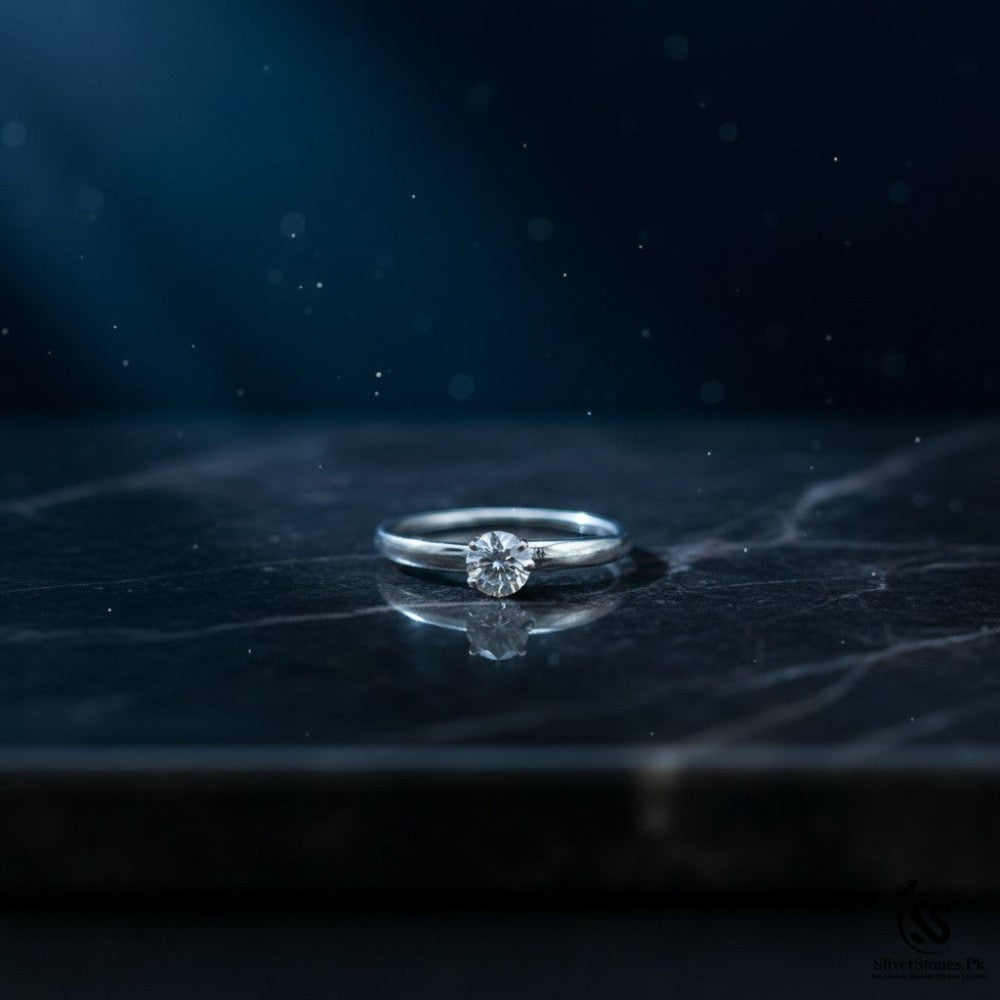 SilverStones.Pk 10mm sterling silver ring with a sparkling zircon stone. Delicate and versatile design.