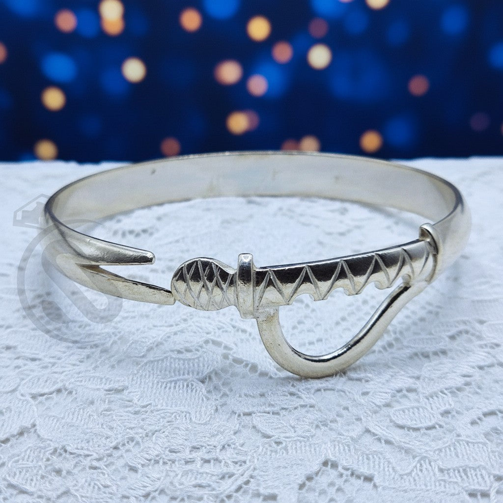 SilverStones.Pk handmade silver Zulfiqar style wrist band for men, featuring a unique sword-inspired clasp and intricate detailing.