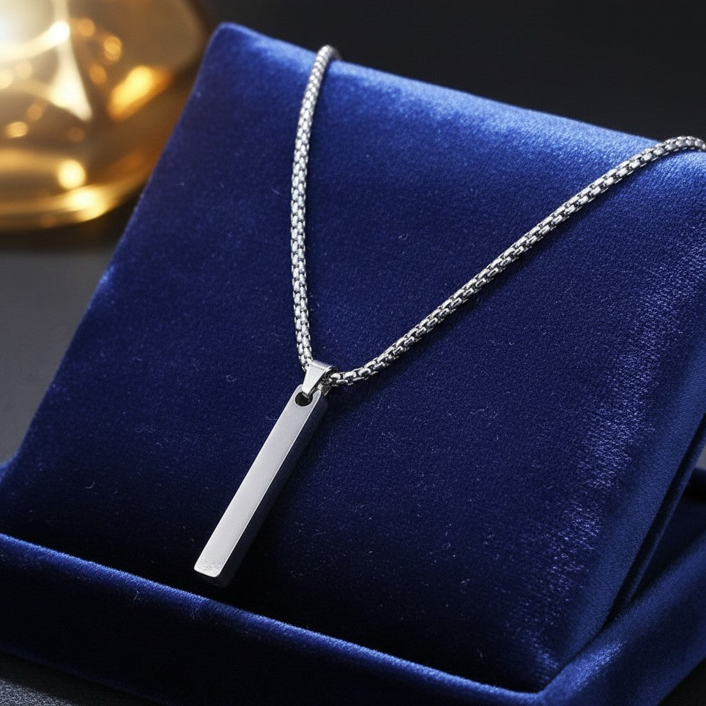 SilverStones.Pk stainless steel bar pendant necklace for men. Durable, stylish, and tarnish-resistant.