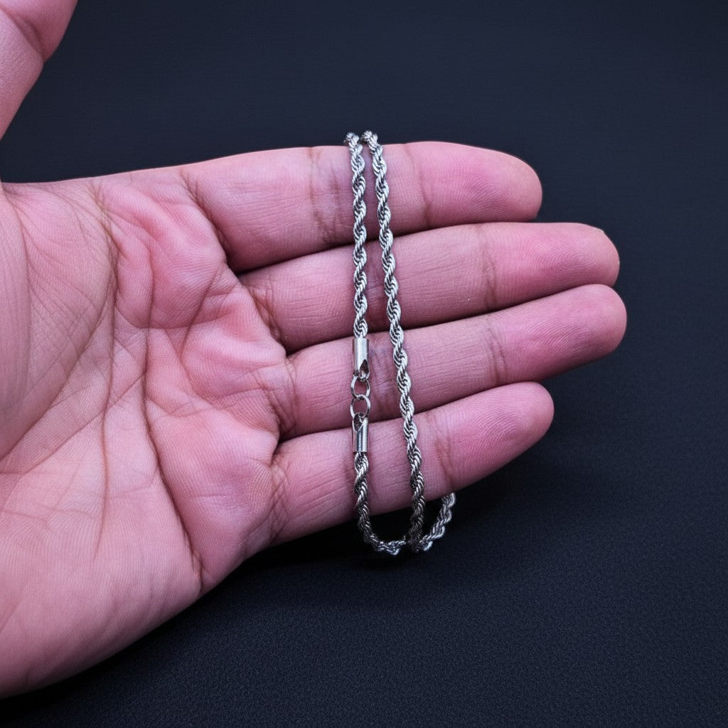 SilverStones.Pk men's 2mm stainless steel rope chain, 20 inches long, with a secure clasp. Ideal for daily wear.