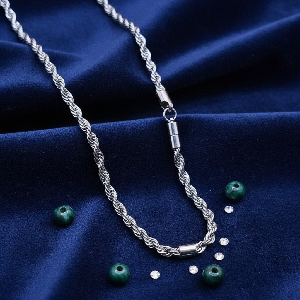 SilverStones.Pk men's 5mm stainless steel rope chain with magnetic clasp, 20 inches long.