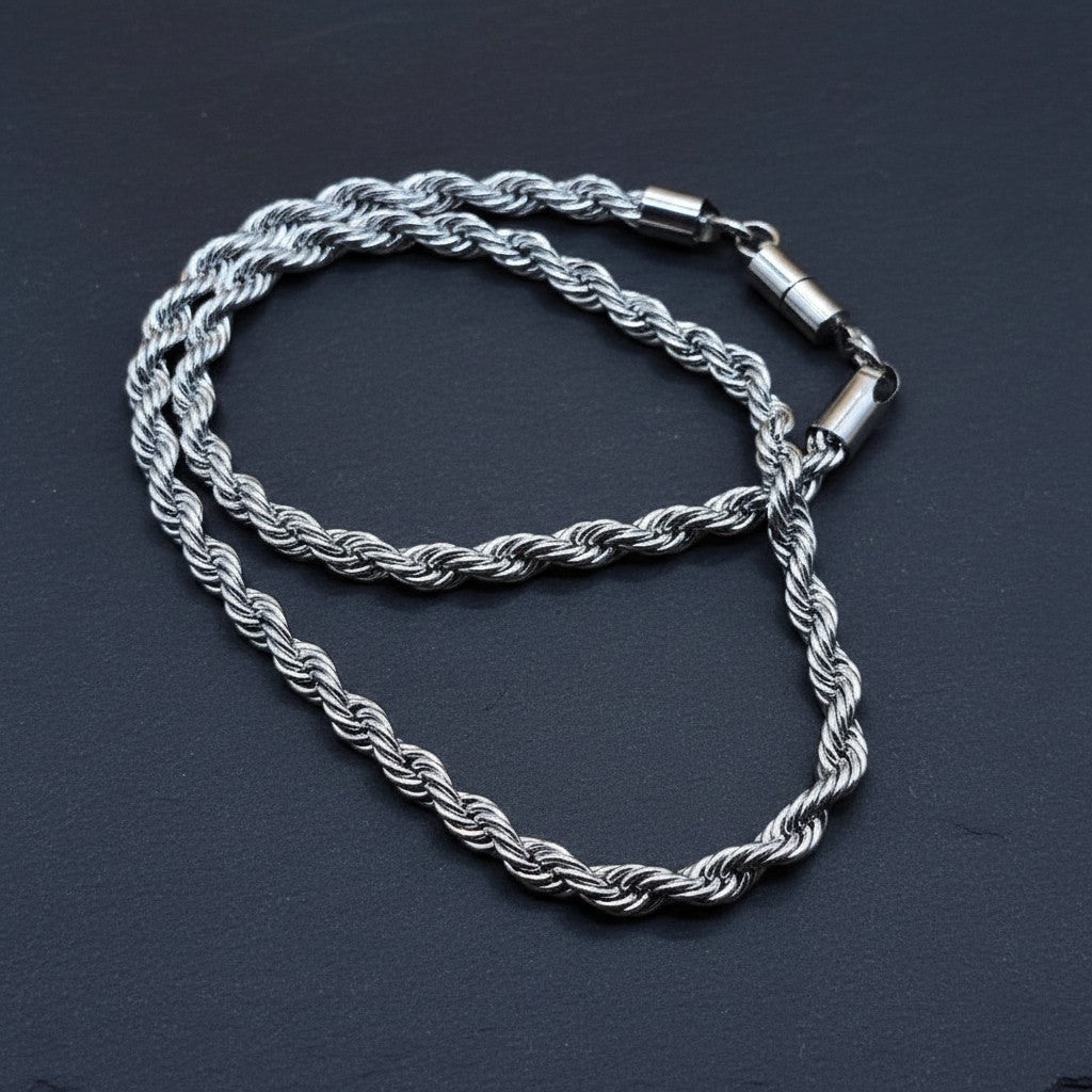 SilverStones.Pk men's 5mm stainless steel rope chain necklace with magnetic clasp, 20 inches.