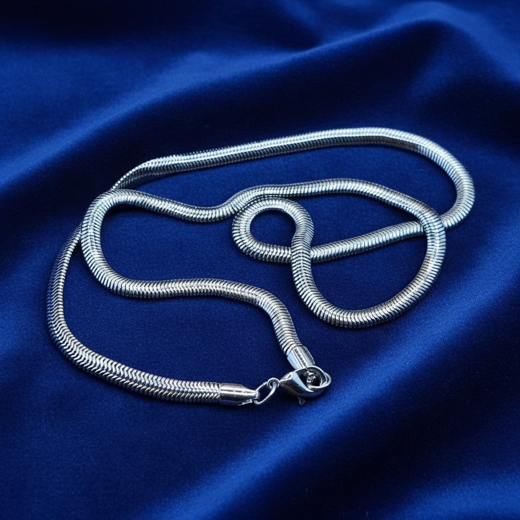 SilverStones.Pk men's 4mm stainless steel snake chain necklace, 20 inches long, sleek and modern design.