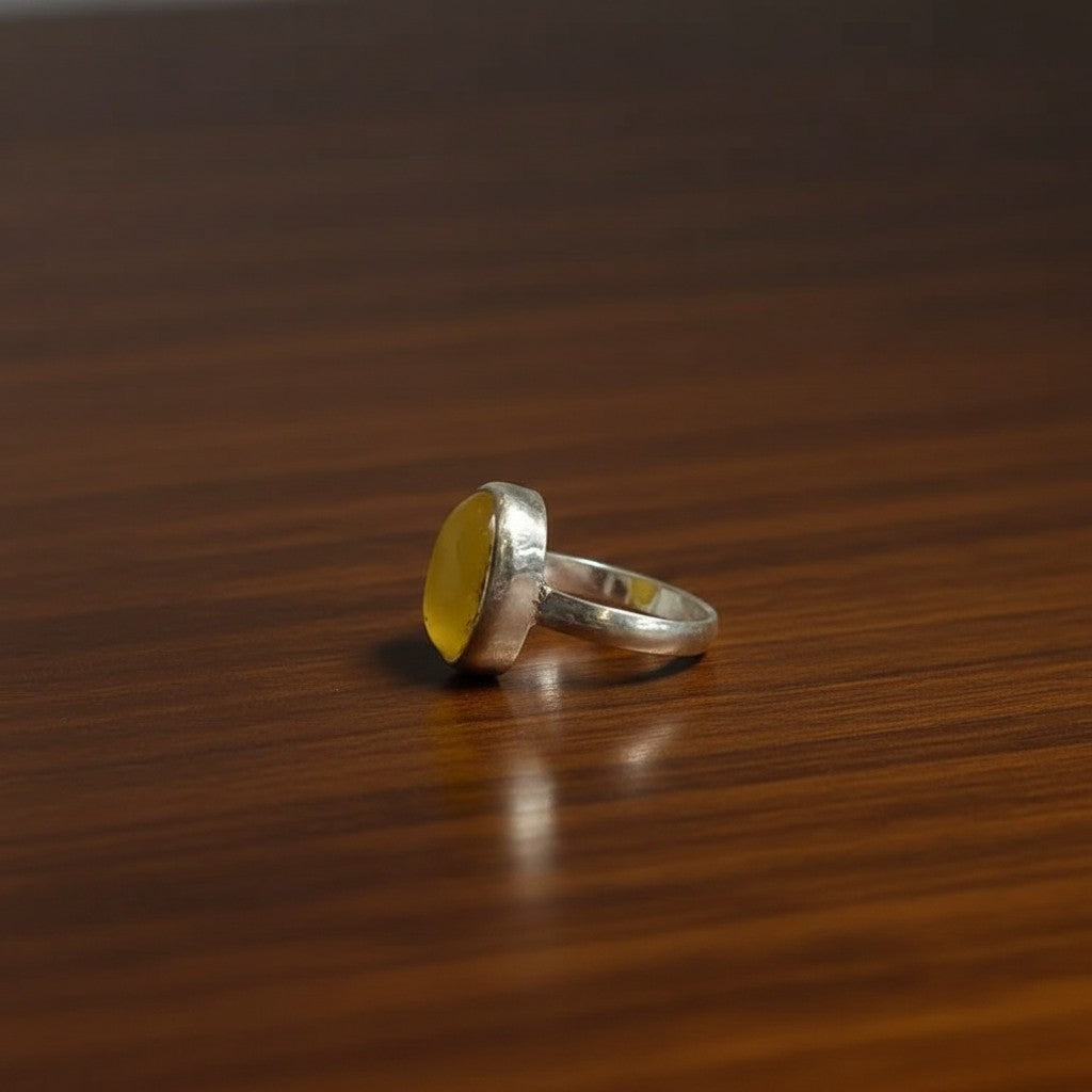 SilverStones.Pk handmade yellow real aqeeq gemstone silver chandi ring.