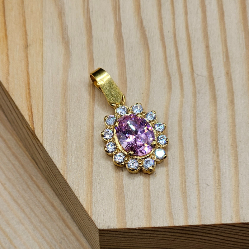 925 Silver Pendant with 24K Gold Plating & Zircon Stones for Ladies