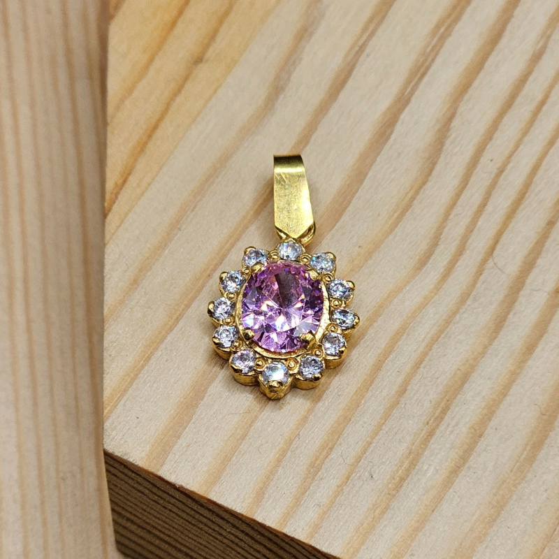 925 Silver Pendant with 24K Gold Plating & Zircon Stones for Ladies