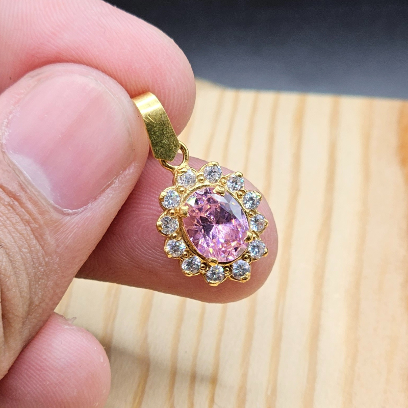 925 Silver Pendant with 24K Gold Plating & Zircon Stones for Ladies
