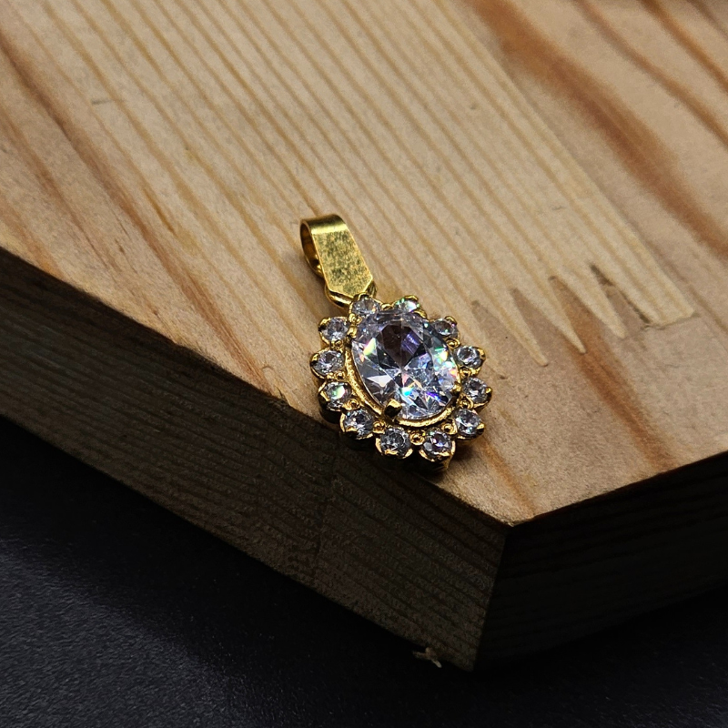 925 Silver Pendant with 24K Gold Plating & Zircon Stones for Ladies