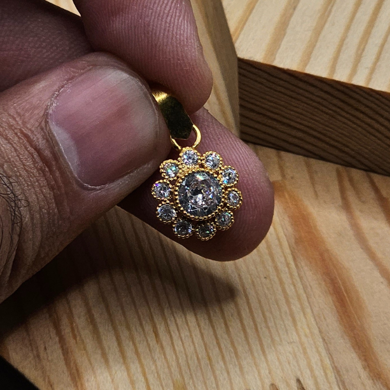 925 Silver Pendant with 24K Gold Plating & Zircon Stones for Ladies